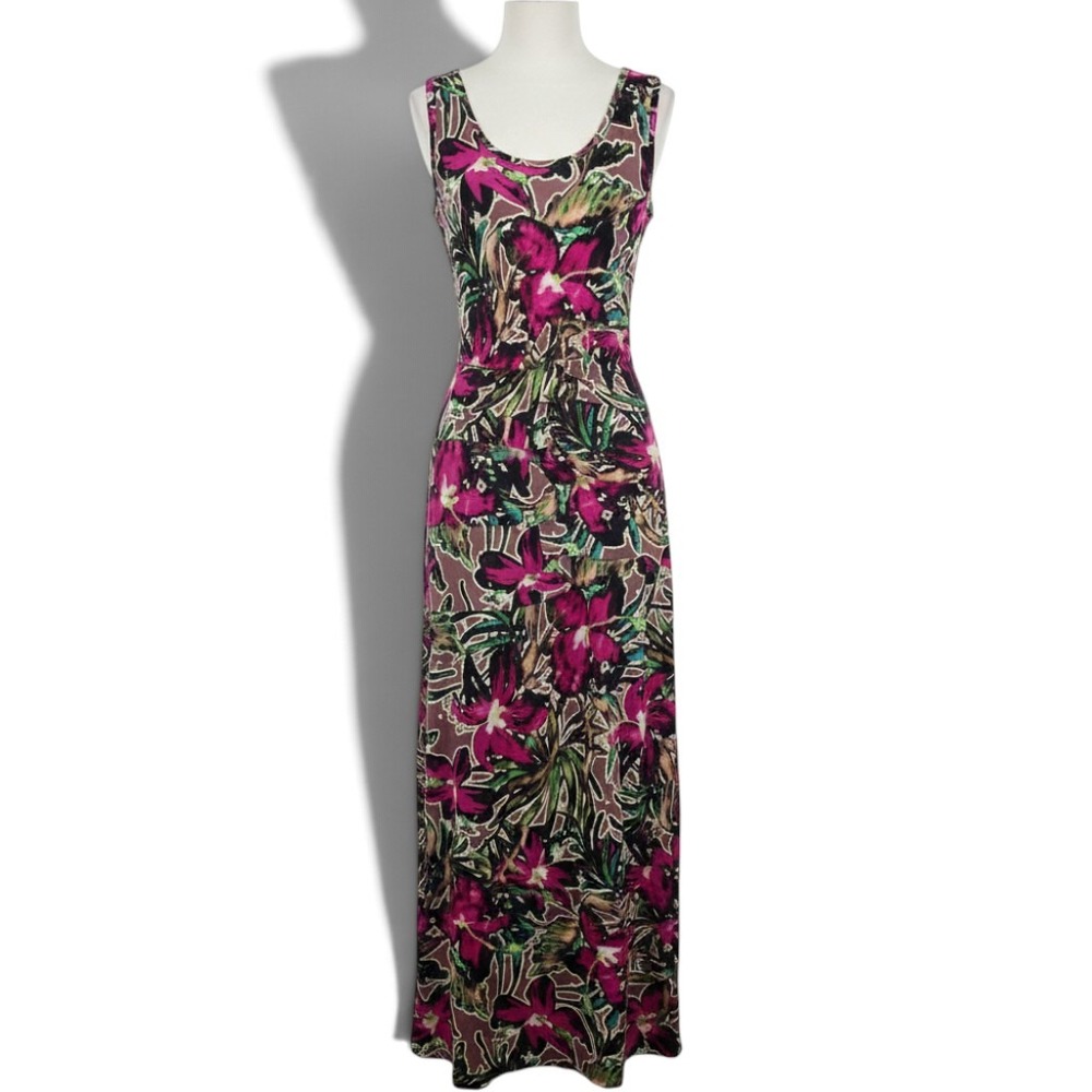 Artelier Nicole Miller Maxi Dress Womens L Floral Purple Sleeveless EUC